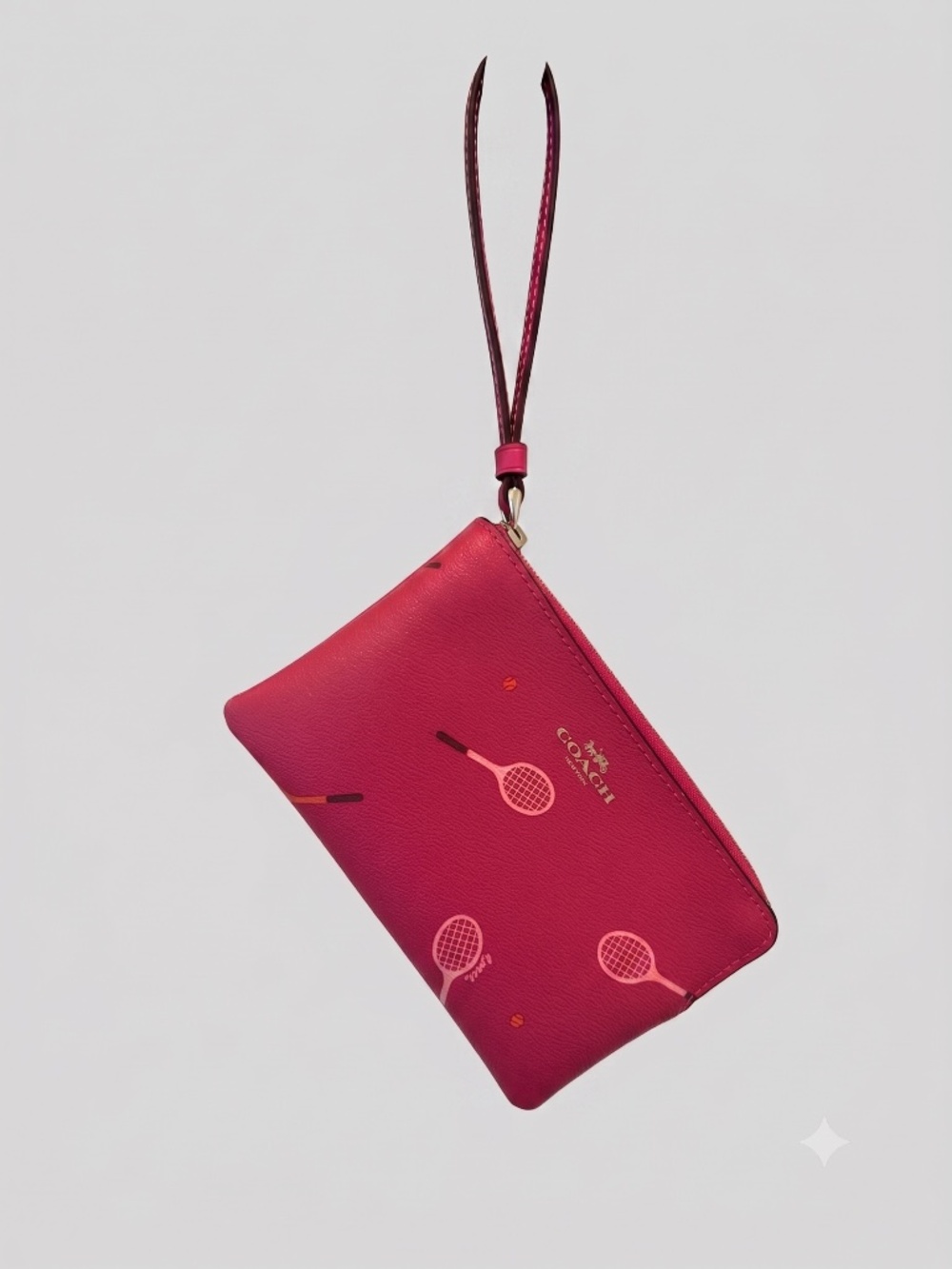 Coach Pink Crossgrain Leather Tennis Motif Wristlet